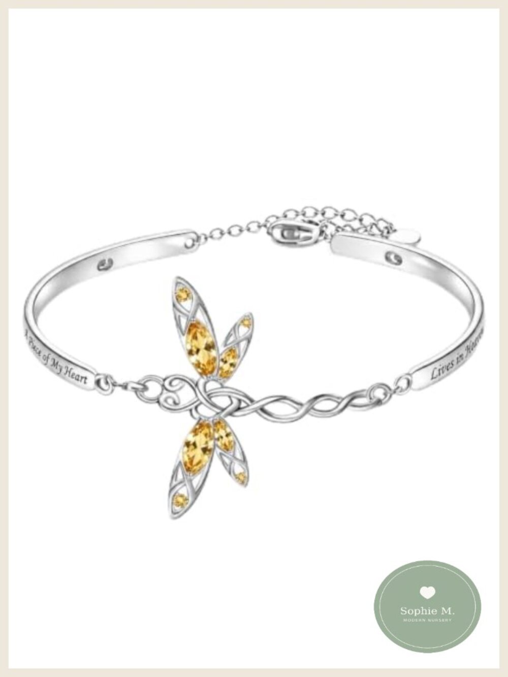 Dragonfly Birthstone Bangle Bracelet Silver Plated Memorial Jewelry for Women